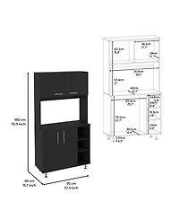 Malta Kitchen Pantry Double Door Cabinet, Four Legs, Three Shelves, Black