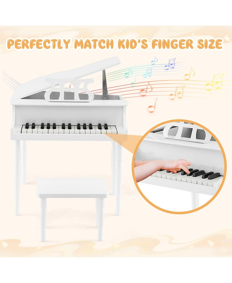 Hongge 30-Key Wood Toy Kids Grand Piano with Bench and Music Rack