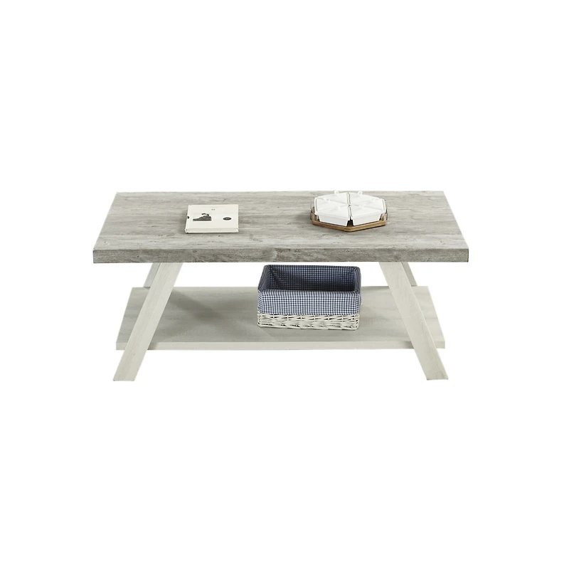 Two-Tone Wood Shelf Coffee Table in Weathered Gray and Beige