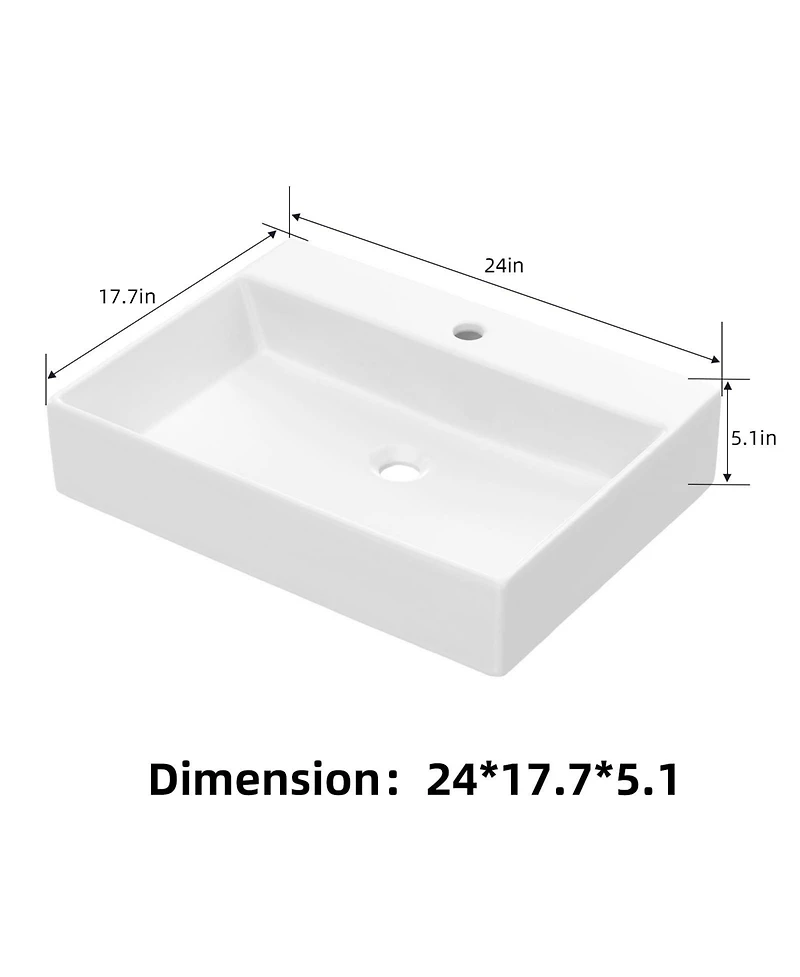 gaomon 20"x18" Bathroom Sink Rectangle White Ceramic Lavatory Vanity
