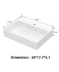 gaomon 20"x18" Bathroom Sink Rectangle White Ceramic Lavatory Vanity