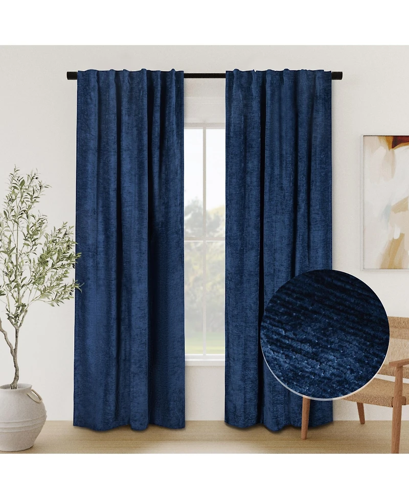 Chenille Solid Room Darkening Back Tab Curtain Panel