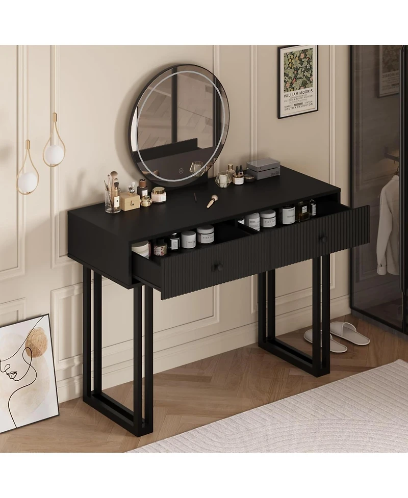 gaomon Vanity Desk with Mirror and Lights ; Makeup Vanity with 3 Color Lights and Adjustable Brightness