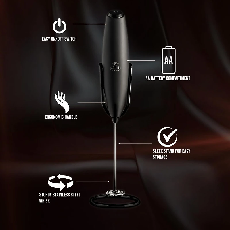 Handheld Milk Frother Stainless Steel Single Whisk with Stand