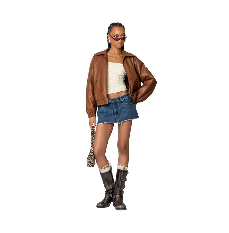 Edikted Womens Halley Faux Leather Bomber Jacket