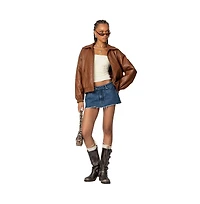 Edikted Womens Halley Faux Leather Bomber Jacket