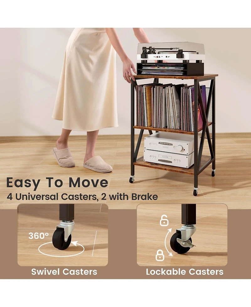 Record Player Stand Vinyl Storage Table Holds Up to 121 Records