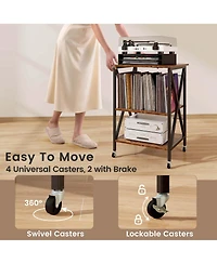 Record Player Stand Vinyl Storage Table Holds Up to 121 Records