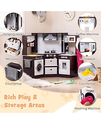 Hongge Wooden Kids Play Kitchen Playset with Realistic Lights and Sounds