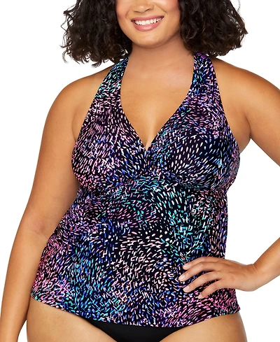 Island Escape Plus Size Printed Halter-Back Tankini, Exclusively at Macy's