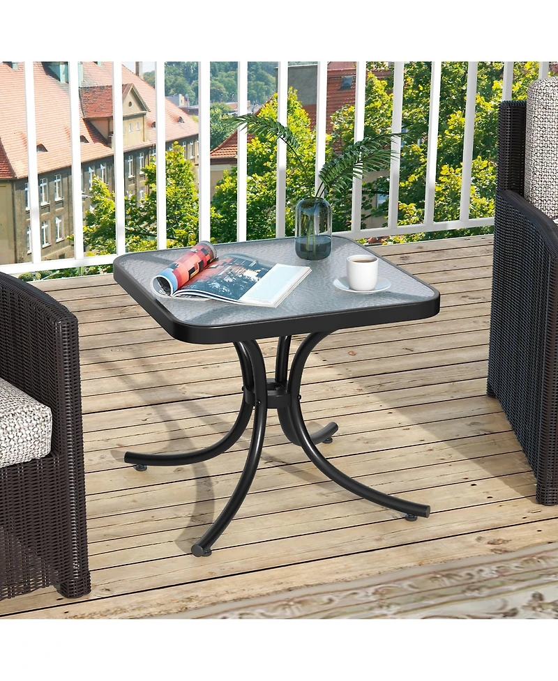 Gymax Outdoor Side Table Square Patio Table w/ Tempered Glass Top Small Coffee Table