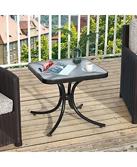 Gymax Outdoor Side Table Square Patio Table w/ Tempered Glass Top Small Coffee Table