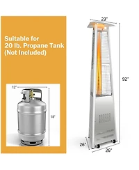 Gymax 42,000 Btu Stainless Steel Pyramid Patio Heater Glass Tube Flame W/ Wheels