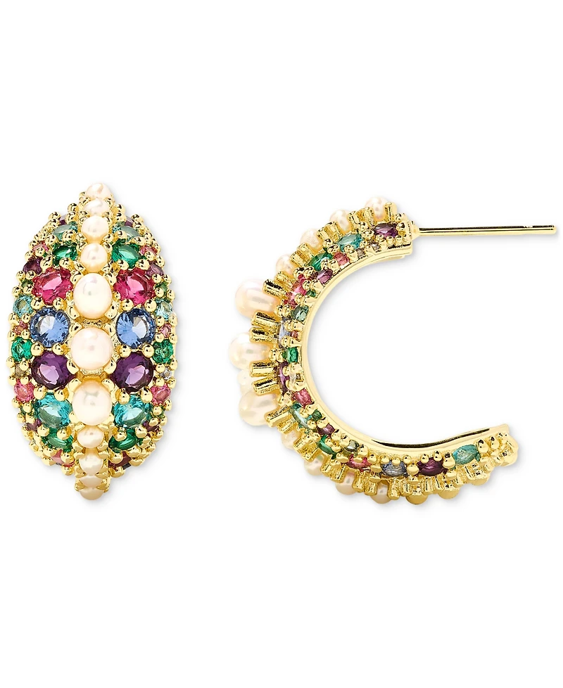 Kendra Scott Cultured Freshwater Pearl (2mm) & Crystal Pave Small Half Hoop Earrings