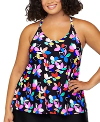 Island Escape Plus Size Printed Racer-Back Tankini, Exclusively at Macy's