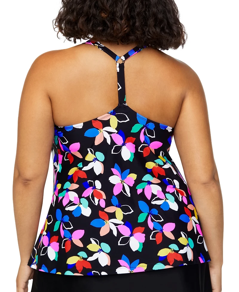 Island Escape Plus Size Printed Racer-Back Tankini, Exclusively at Macy's