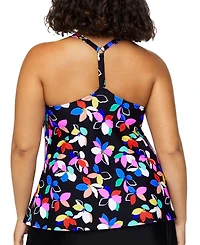 Island Escape Plus Size Printed Racer-Back Tankini, Exclusively at Macy's