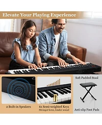 Hongge 61-Key Portable Electronic Keyboard Piano Complete Digital Piano Set with Stand and Stool