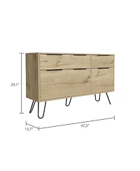 Begonia Double Dresser, Four Drawers, Superior Top, Hairpin Legs, Light Oak