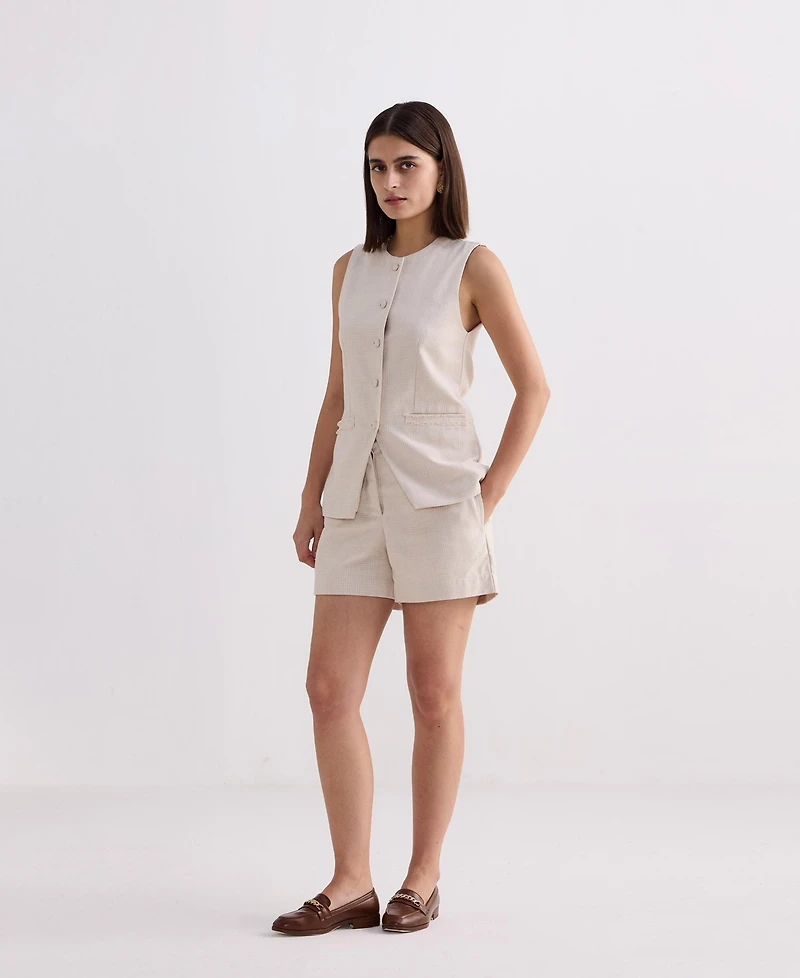 Reistor Women's Cotton Tweed Vest Jacket Set Cream