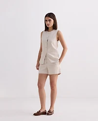 Reistor Women's Cotton Tweed Vest Jacket Set Cream