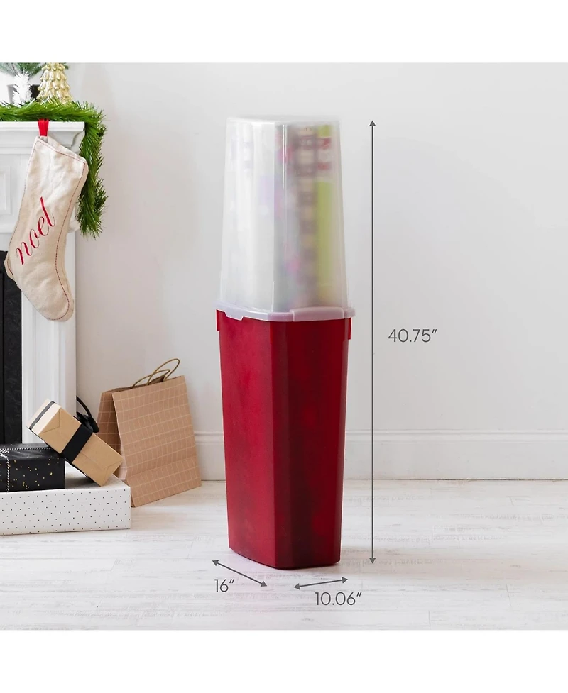 Iris Usa 40" 20 Rolls Wrapping Paper Storage Box Container, Clear/Red