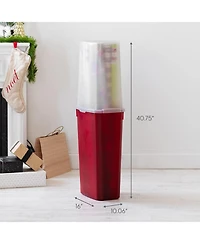 Iris Usa 40" 20 Rolls Wrapping Paper Storage Box Container, Clear/Red