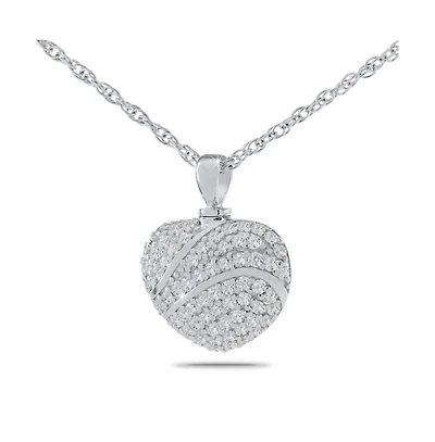 Sterling Silver .925 Cremation White Stone Heart 1 inch Pendant with 18 inch Necklace