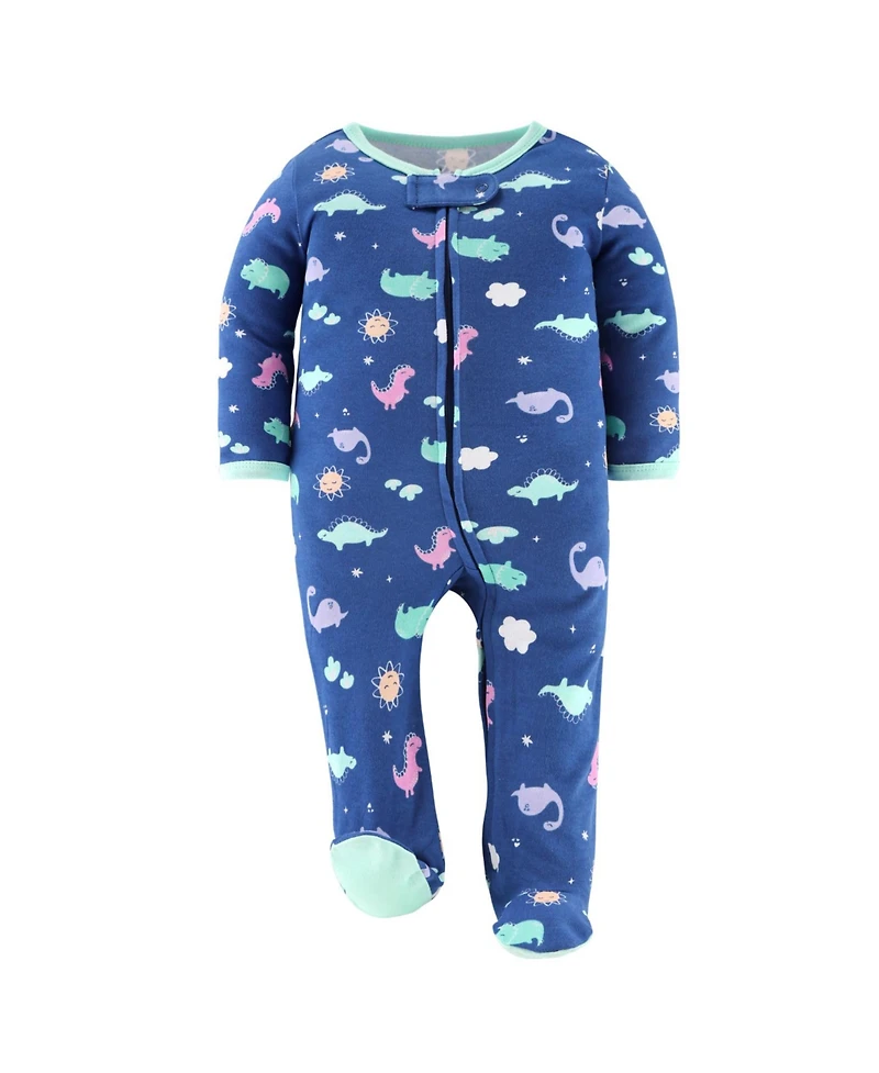 The Peanutshell Baby Girls Dino Footed Sleepers for Girls, 3 Pack