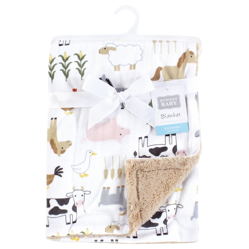 Hudson Baby Boys Velvety Plush Blanket with Fuzzy Trim and Soft Underside