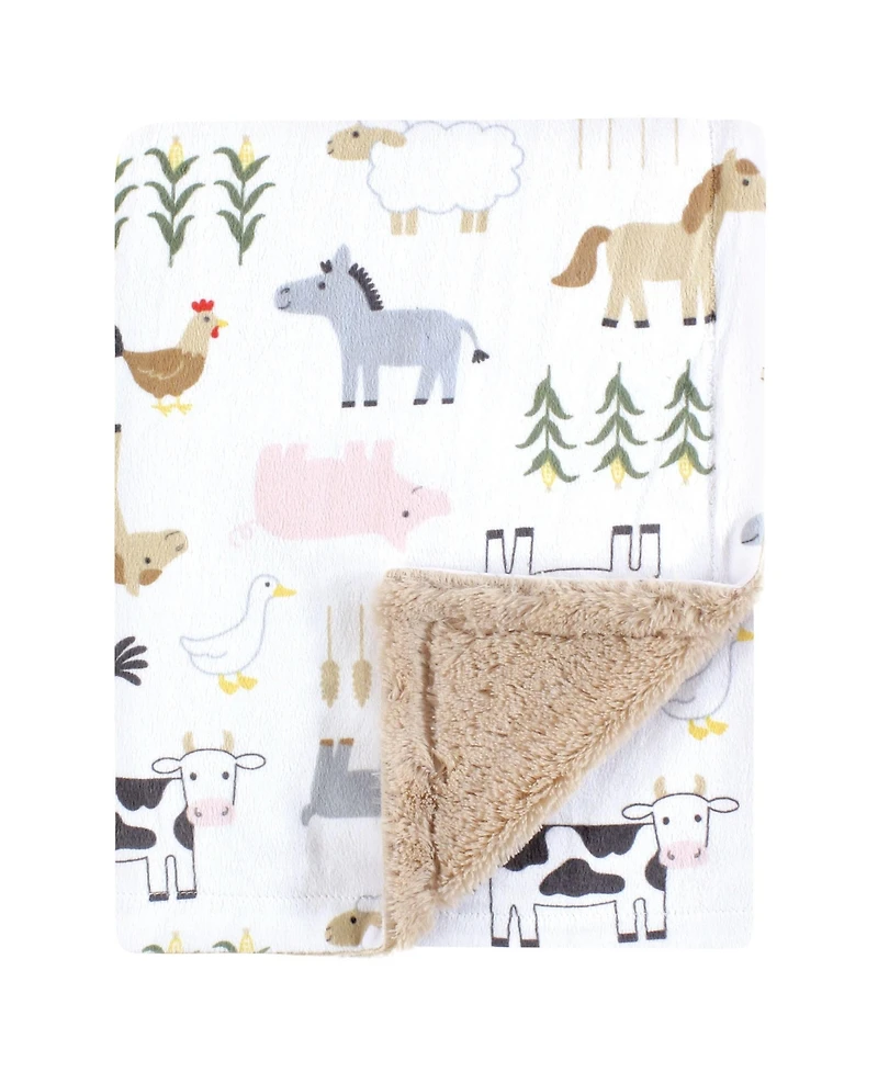 Hudson Baby Boys Velvety Plush Blanket with Fuzzy Trim and Soft Underside