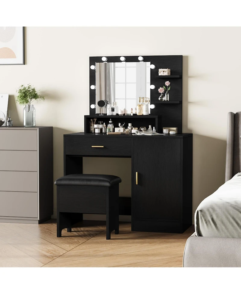 gaomon Vanity Desk, Makeup Vanity Desk with Mirror & Lights-3 Lighting Modes, Large Drawers