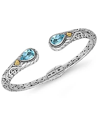 Devata Blue Topaz & Bali Cuff Bracelet in Sterling Silver and 18K Gold Accents, Large