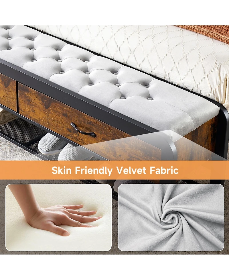 gaomon Queen Size Platform Bed Frame with Storage Drawer, Wooden Headboard, Metal and Mdf Construction, Easy Assembly