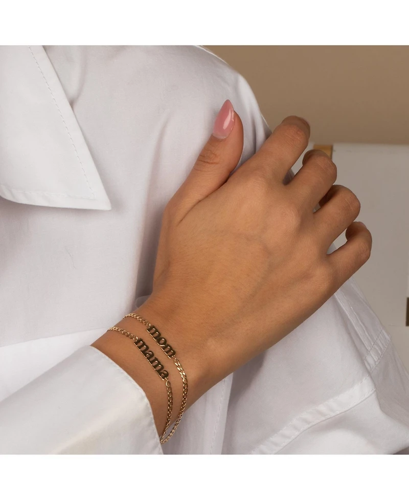 Solid Lowercase Mama Plate Cuban Chain Bracelet 14K