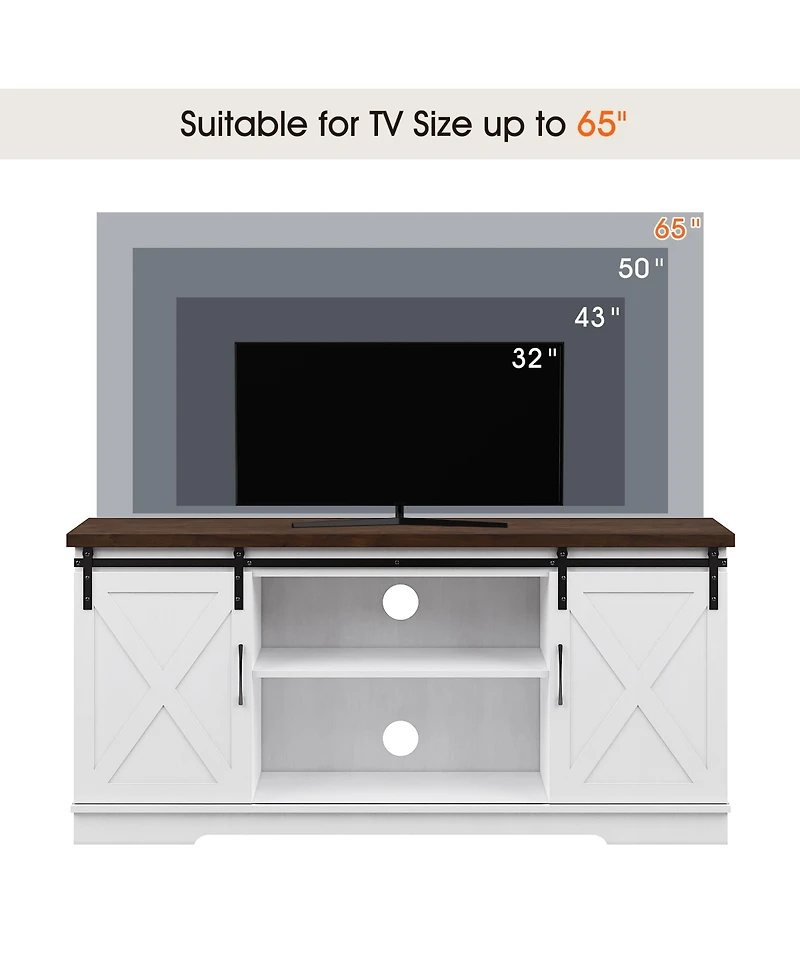 gaomon Farmhouse Tv Stand for 65 Inch Tv, Entertainment Center with Storage and Sliding Barn Doors(White