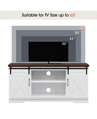 gaomon Farmhouse Tv Stand for 65 Inch Tv, Entertainment Center with Storage and Sliding Barn Doors(White