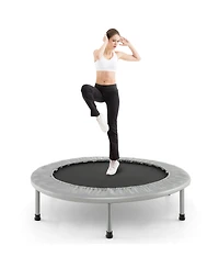 Gymax 38'' Folding Mini Trampoline Fitness Rebounder w/ Safety Pad Silver & Black