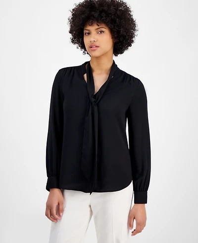 Bar Iii Women's Tie-Neck Long-Sleeve Blouse, Exclusively at Macy's