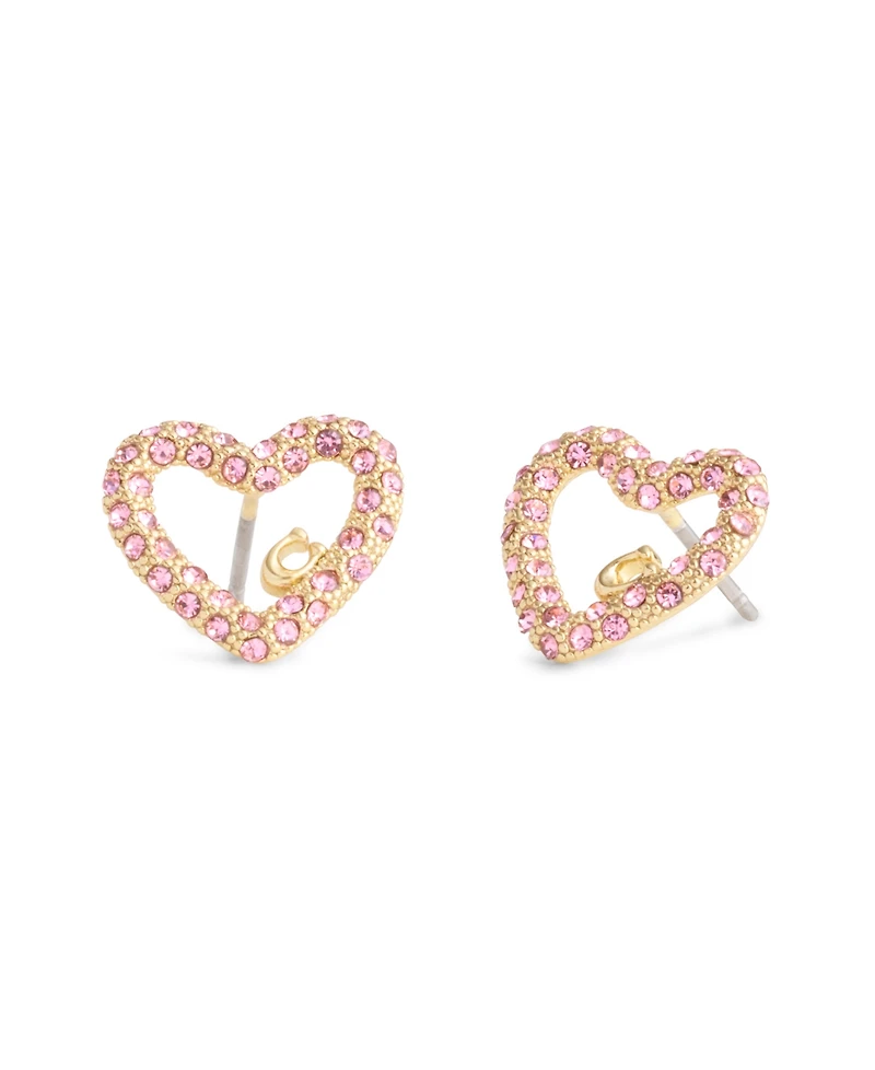Coach Faux Stone Signature Pave Heart Stud Boxed Earrings