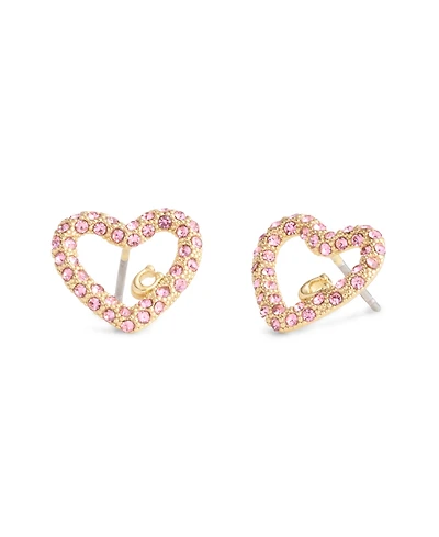 Coach Faux Stone Signature Pave Heart Stud Boxed Earrings