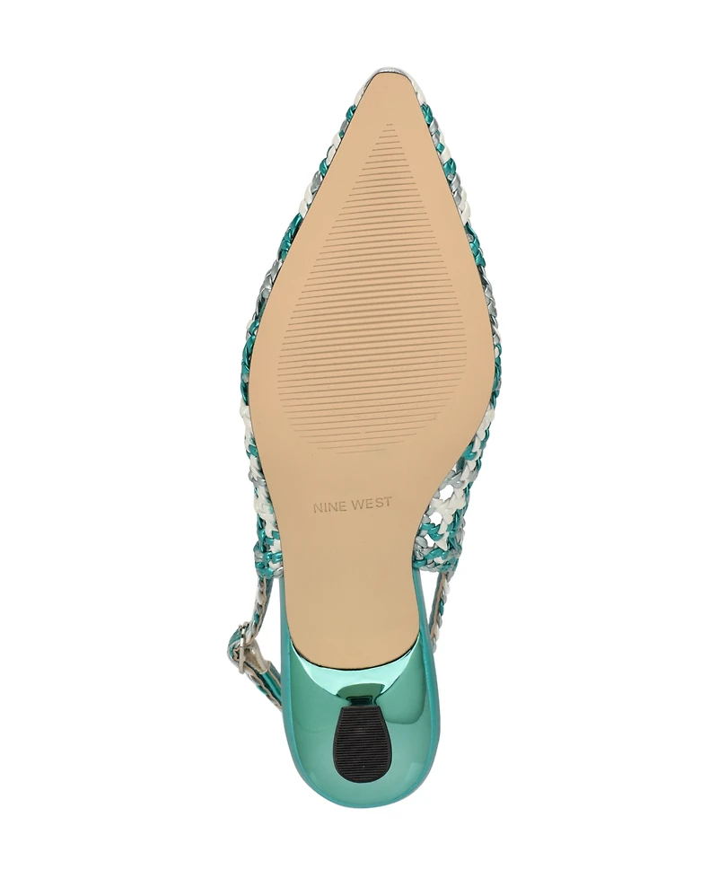 Nine West Women's Madalene Woven Slingback Kitten Heel Pumps