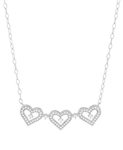 Diamond Triple Heart Pendant 18" Necklace (1/4 ct. t.w.) in Sterling Silver or 14k Gold-Plated Sterling Silver