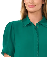 CeCe Women's Scalloped Puff-Sleeve Button-Front Top