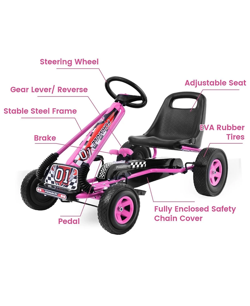 Hongge 4 Wheels Kids Ride On Pedal Powered Bike Go Kart Racer Car Outdoor Play Toy