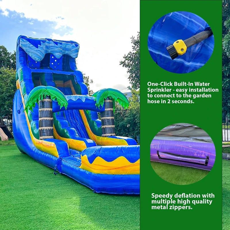 Xjump 19 Tall Surf Beach Inflatable Single Lane Water Slide with Detachable Pool, Commercial Grade, Tall Seating Height, Pvc Vinyl, Outdoor Backyard,