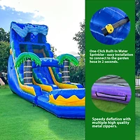 Xjump 19 Tall Surf Beach Inflatable Single Lane Water Slide with Detachable Pool, Commercial Grade, Tall Seating Height, Pvc Vinyl, Outdoor Backyard,