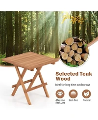 Sugift Square Patio Folding Table Teak Wood with Slatted Tabletop Portable for Picnic