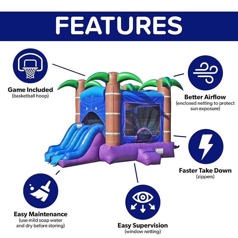 HeroKiddo Enchanted Forest Commercial Grade Bounce House with Dual Slide for Kids and Adults (with Blower), 100% Pvc Vinyl, Basketball Hoop, Outdoor I