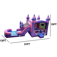 JumpOrange Purplish Commercial Grade Bounce House Water Slide Combo with Pool for Kids and Adults (with Blower), Basketball Hoop, Wet Dry Use, Outdoor